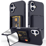 EIDERWOOD iPhone 16 Fleksibelt Plast Deksel med Kortholder & Innebygd Speil – Svart