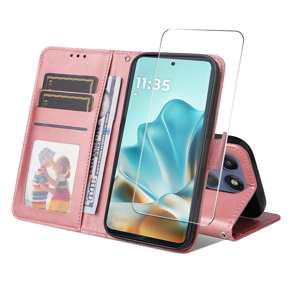 EIDERWOOD Motorola Edge 60 / Edge 60 Fusion 2-i-1 Kunstskinn Flip Deksel m. Skjermbeskyttelsesglass - Rosa