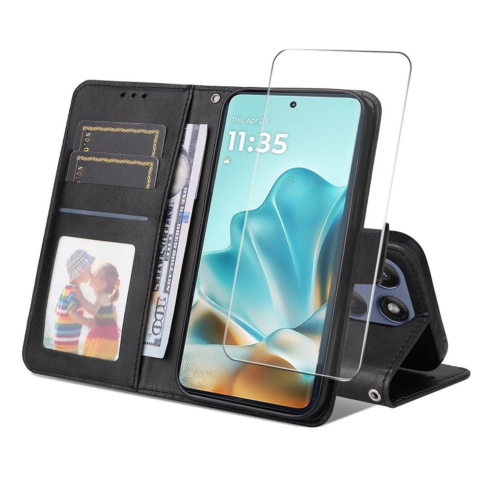 EIDERWOOD Motorola Edge 60 / Edge 60 Fusion 2-i-1 Kunstskinn Flip Deksel m. Skjermbeskyttelsesglass - Svart