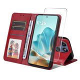 EIDERWOOD Motorola Edge 60 / Edge 60 Fusion 2-i-1 Kunstskinn Flip Deksel m. Skjermbeskyttelsesglass - Rød