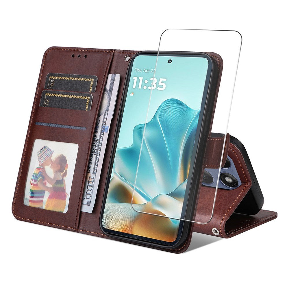 EIDERWOOD Motorola Edge 60 / Edge 60 Fusion 2-i-1 Kunstskinn Flip Deksel m. Skjermbeskyttelsesglass - Brun