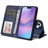 EIDERWOOD iPhone 17 Kunstskinn Flip Deksel med Lommebok &  Stropp – Blå