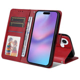 EIDERWOOD iPhone 17 Kunstskinn Flip Deksel med Lommebok &  Stropp – Rød