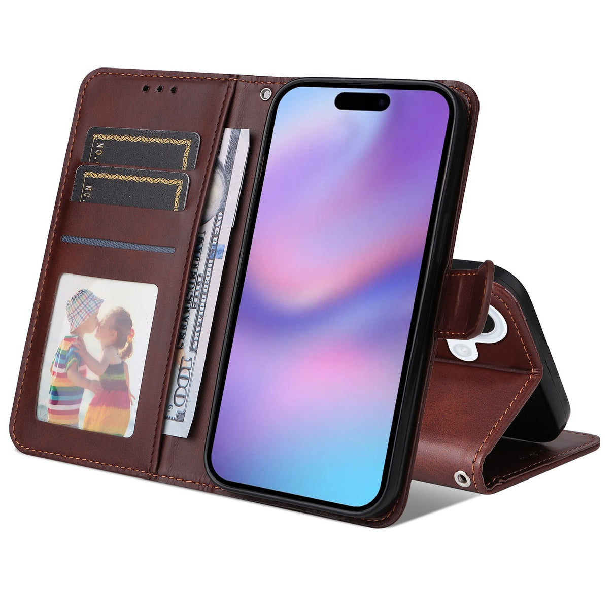 EIDERWOOD iPhone 17 Kunstskinn Flip Deksel med Lommebok &  Stropp – Brun