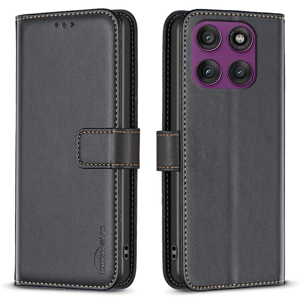 Motorola Edge 60 Pro BINFEN Kunstskinn Flip Deksel med Kortholder & Ståfunksjon - Svart
