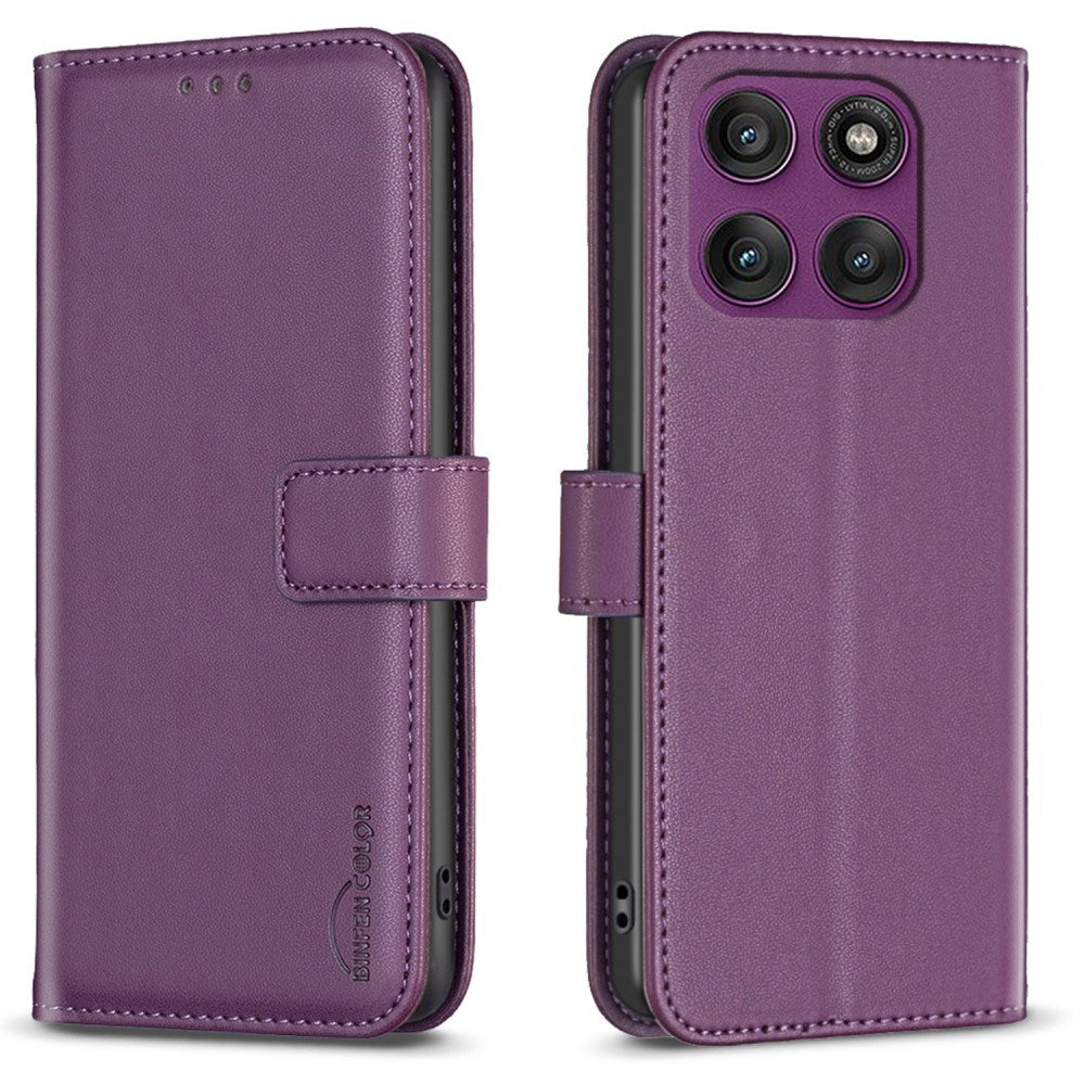 Motorola Edge 60 Pro BINFEN Kunstskinn Flip Deksel med Kortholder & Ståfunksjon - Mørk Lilla