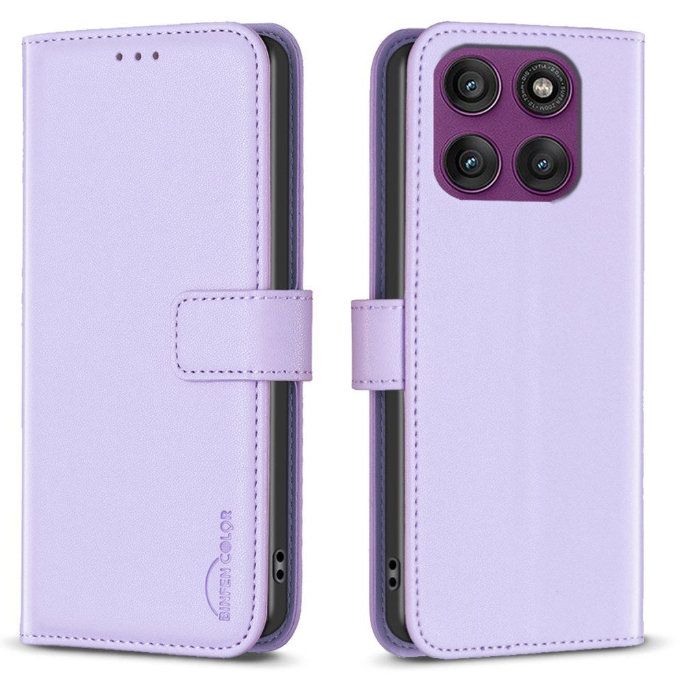 Motorola Edge 60 Pro BINFEN Kunstskinn Flip Deksel med Kortholder & Ståfunksjon - Lilla