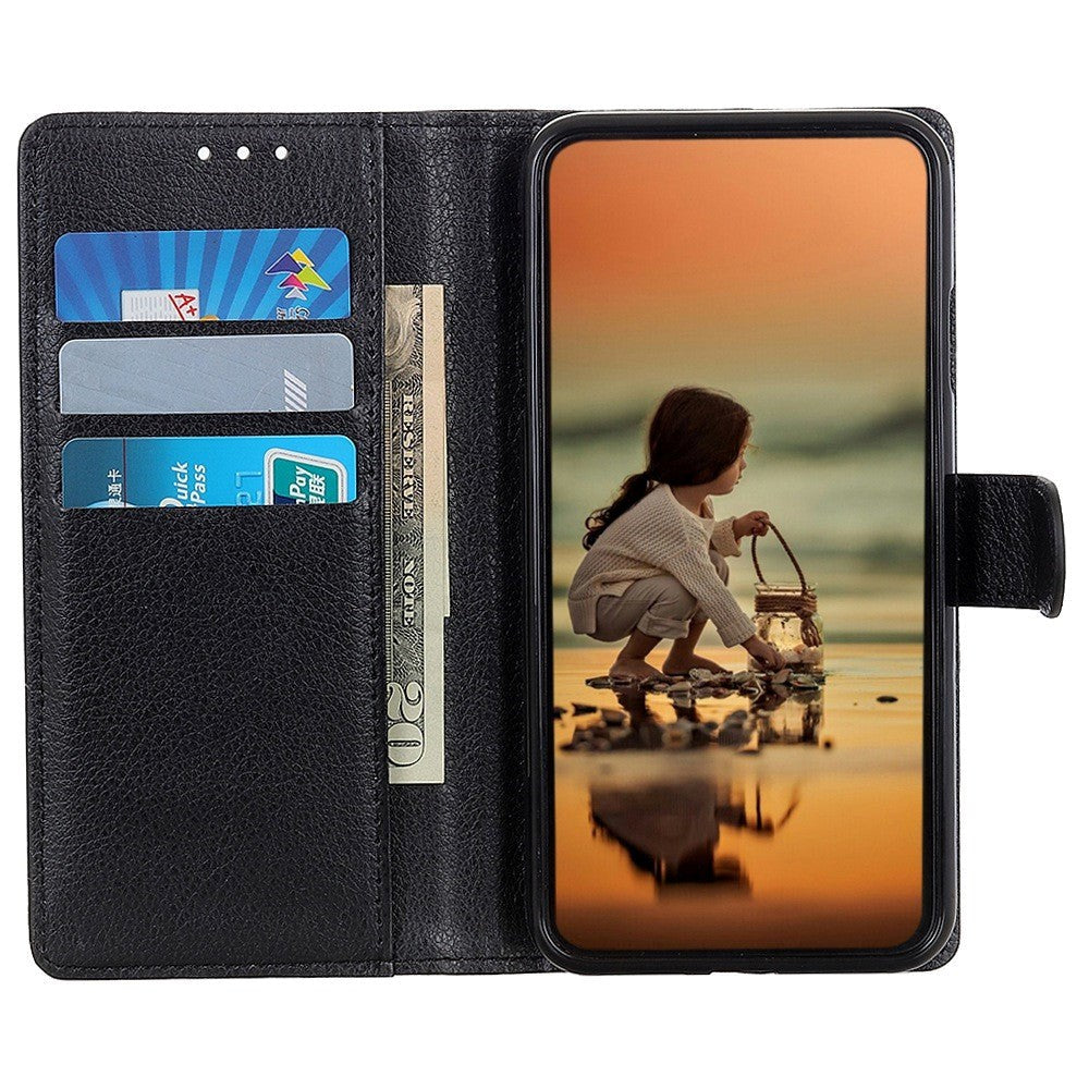 Samsung Galaxy S23 Ultra PU Litchi Skin Flip Deksel med Lommebok - Svart