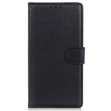 Samsung Galaxy S23 Ultra PU Litchi Skin Flip Deksel med Lommebok - Svart