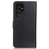 Samsung Galaxy S23 Ultra PU Litchi Skin Flip Deksel med Lommebok - Svart