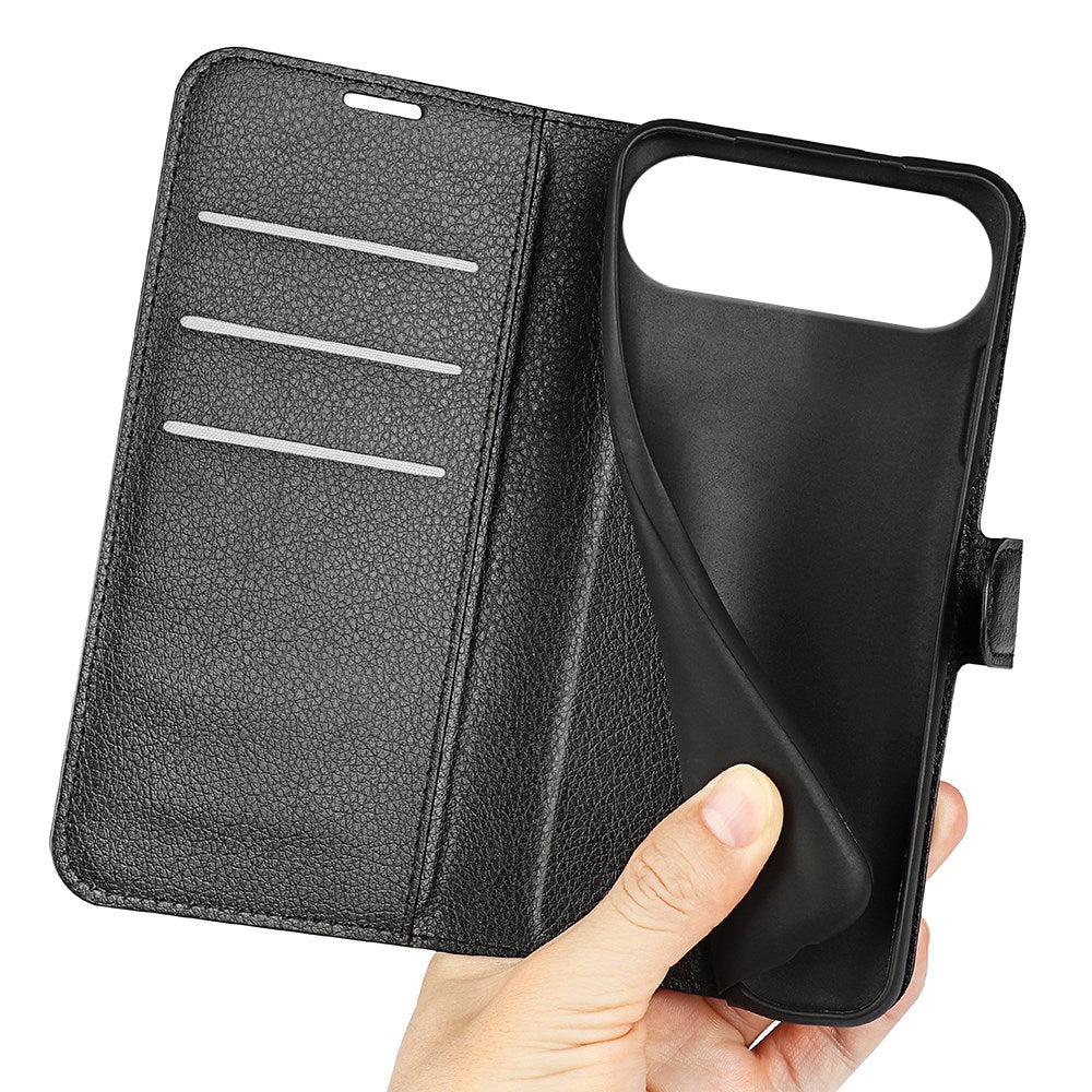 EIDERWOOD iPhone Air Litchi Flip Deksel med Innebygd Kortholder & Stativfunksjon – Svart