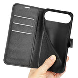 EIDERWOOD iPhone Air Litchi Flip Deksel med Innebygd Kortholder & Stativfunksjon – Svart