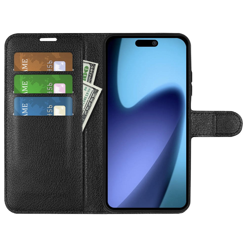 EIDERWOOD iPhone Air Litchi Flip Deksel med Innebygd Kortholder & Stativfunksjon – Svart