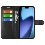 EIDERWOOD iPhone Air Litchi Flip Deksel med Innebygd Kortholder & Stativfunksjon – Svart
