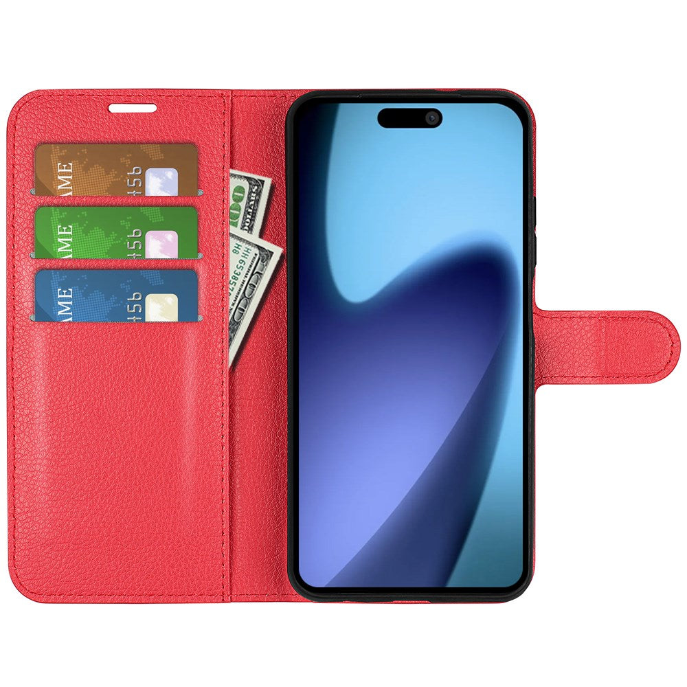 EIDERWOOD iPhone Air Litchi Flip Deksel med Innebygd Kortholder & Stativfunksjon – Rød