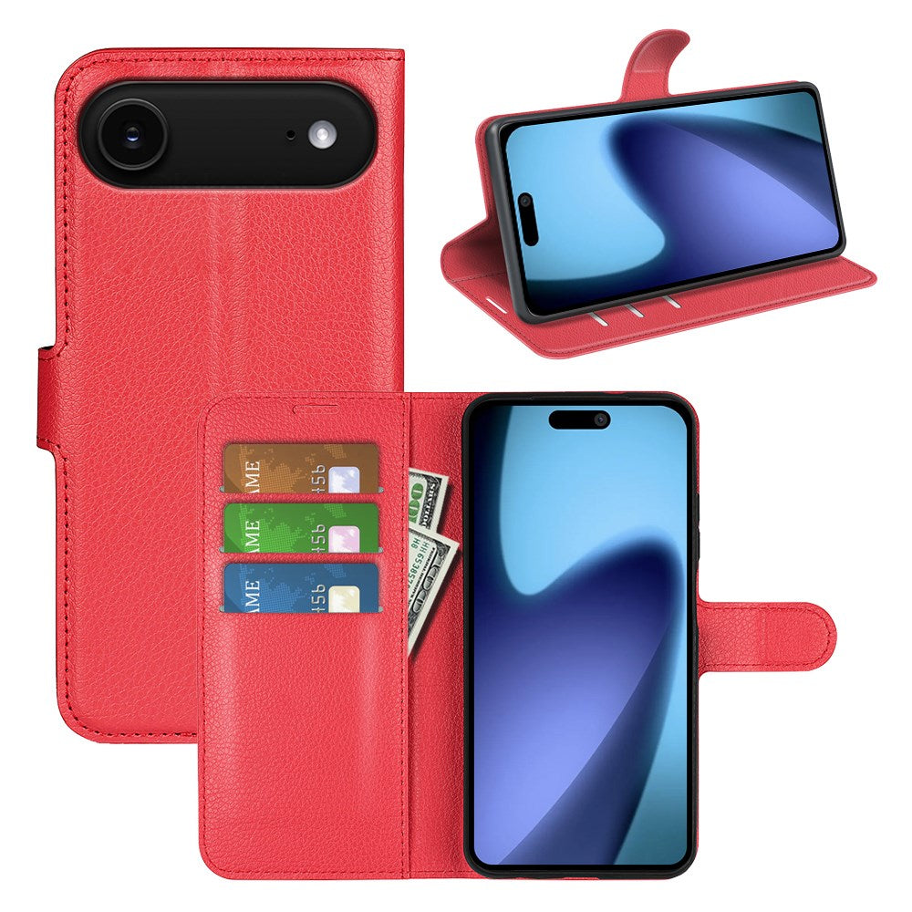 EIDERWOOD iPhone Air Litchi Flip Deksel med Innebygd Kortholder & Stativfunksjon – Rød