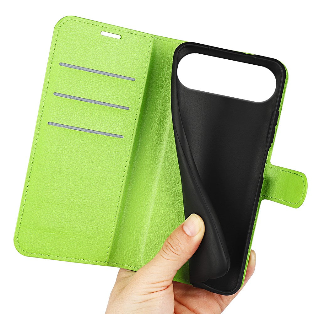 EIDERWOOD iPhone Air Litchi Flip Deksel med Innebygd Kortholder & Stativfunksjon – Grønn