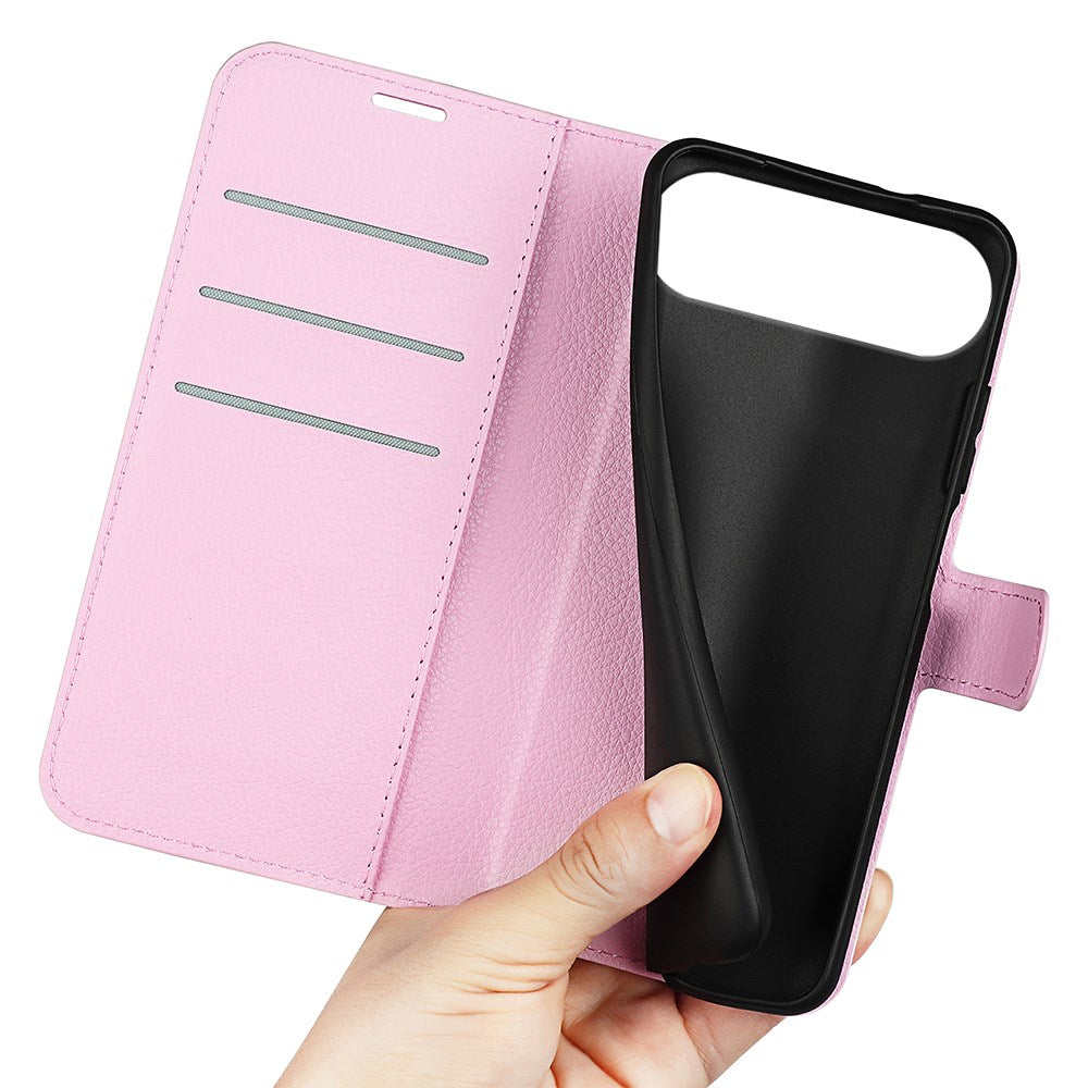 EIDERWOOD iPhone Air Litchi Flip Deksel med Innebygd Kortholder & Stativfunksjon – Rosa