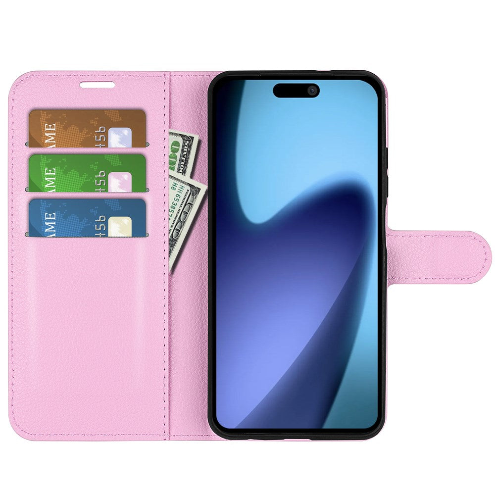 EIDERWOOD iPhone Air Litchi Flip Deksel med Innebygd Kortholder & Stativfunksjon – Rosa