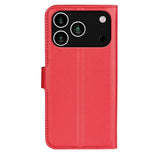 EIDERWOOD iPhone 17 Pro Litchi Flip Deksel med Innebygd Kortholder & Stativfunksjon – Rød