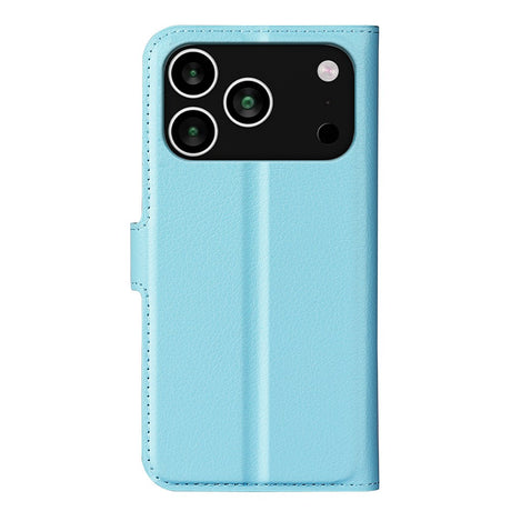 EIDERWOOD iPhone 17 Pro Litchi Flip Deksel med Innebygd Kortholder & Stativfunksjon – Blå