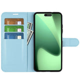 EIDERWOOD iPhone 17 Pro Litchi Flip Deksel med Innebygd Kortholder & Stativfunksjon – Blå