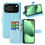 EIDERWOOD iPhone 17 Pro Litchi Flip Deksel med Innebygd Kortholder & Stativfunksjon – Blå