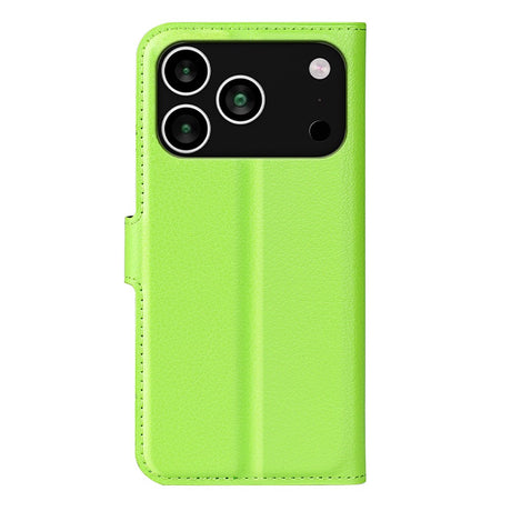 EIDERWOOD iPhone 17 Pro Litchi Flip Deksel med Innebygd Kortholder & Stativfunksjon – Grønn