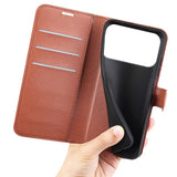 EIDERWOOD iPhone 17 Pro Litchi Flip Deksel med Innebygd Kortholder & Stativfunksjon – Brun
