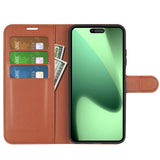 EIDERWOOD iPhone 17 Pro Litchi Flip Deksel med Innebygd Kortholder & Stativfunksjon – Brun
