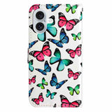 EIDERWOOD iPhone 17 Kunstskinn Flip Deksel med Lommebok & Stropp – Sommerfugler