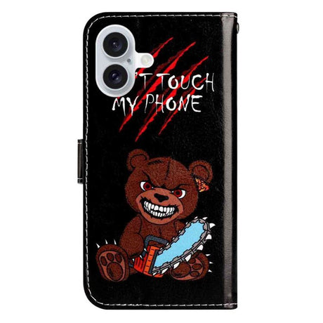 EIDERWOOD iPhone 17 Kunstskinn Flip Deksel med Lommebok & Stropp – "Don't Touch My Phone" Bjørn