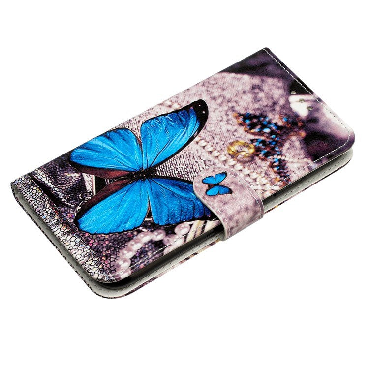 EIDERWOOD iPhone 17 Kunstskinn Flip Deksel med Lommebok & Stropp – Blå Sommerfugl