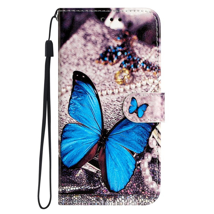 EIDERWOOD iPhone 17 Kunstskinn Flip Deksel med Lommebok & Stropp – Blå Sommerfugl