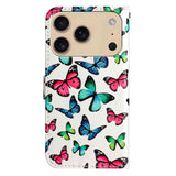 EIDERWOOD iPhone 17 Pro Kunstskinn Flip Deksel med Lommebok & Stropp – Sommerfugler
