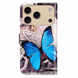 EIDERWOOD iPhone 17 Pro Kunstskinn Flip Deksel med Lommebok & Stropp – Blå Sommerfugl