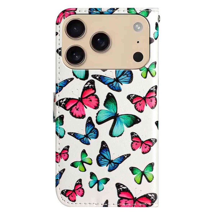 EIDERWOOD iPhone 17 Pro Max Kunstskinn Flip Deksel med Lommebok & Stropp – Sommerfugler