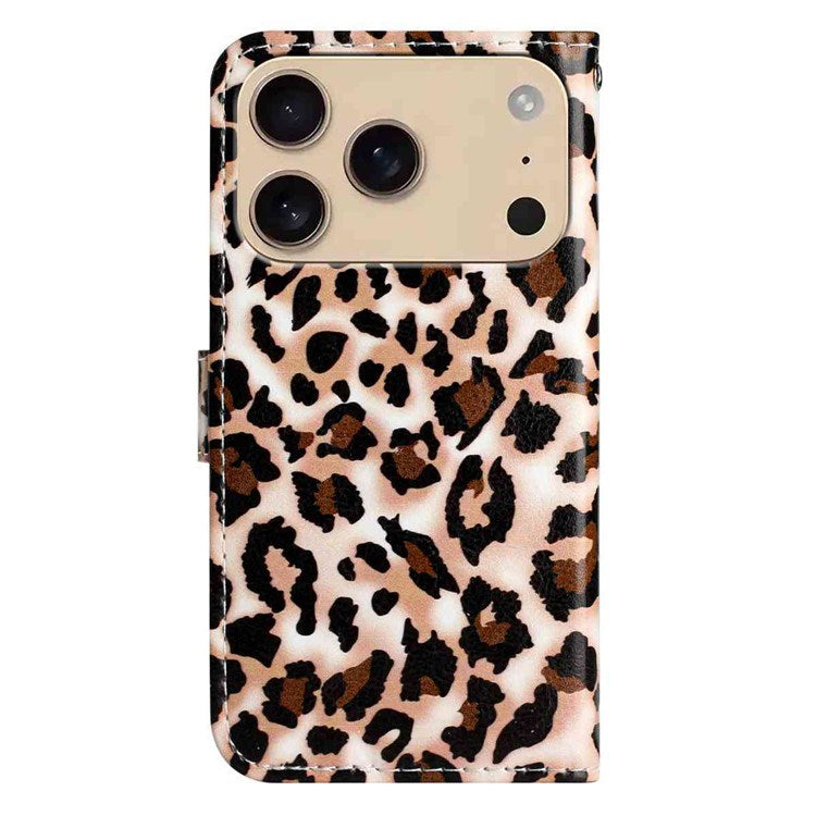 EIDERWOOD iPhone 17 Pro Max Kunstskinn Flip Deksel med Lommebok & Stropp – Leopard