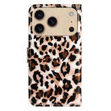 EIDERWOOD iPhone 17 Pro Max Kunstskinn Flip Deksel med Lommebok & Stropp – Leopard