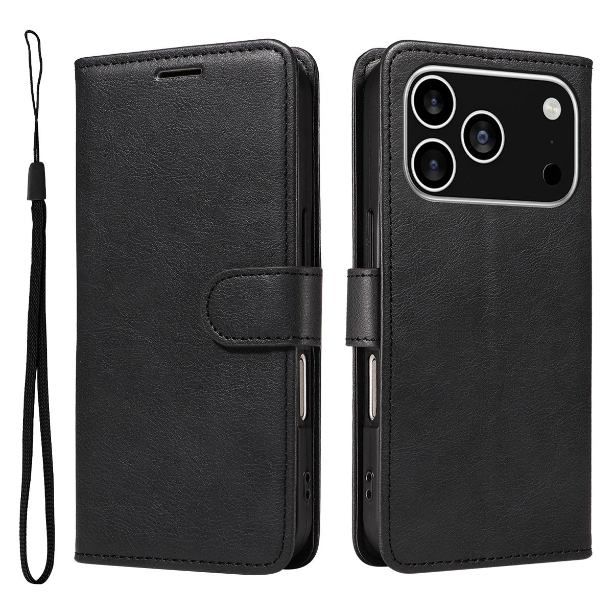 EIDERWOOD iPhone 17 Pro Deksel i Kunstskinn med Lommebok & Stropp - Svart