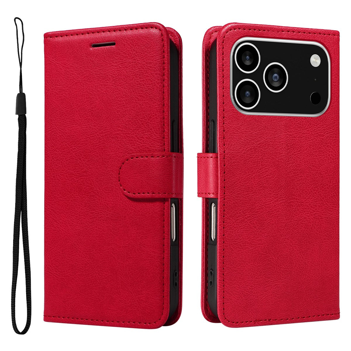 EIDERWOOD iPhone 17 Pro Deksel i Kunstskinn med Lommebok & Stropp - Rød