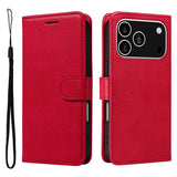 EIDERWOOD iPhone 17 Pro Deksel i Kunstskinn med Lommebok & Stropp - Rød