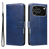 EIDERWOOD iPhone 17 Pro Deksel i Kunstskinn med Lommebok & Stropp - Blå