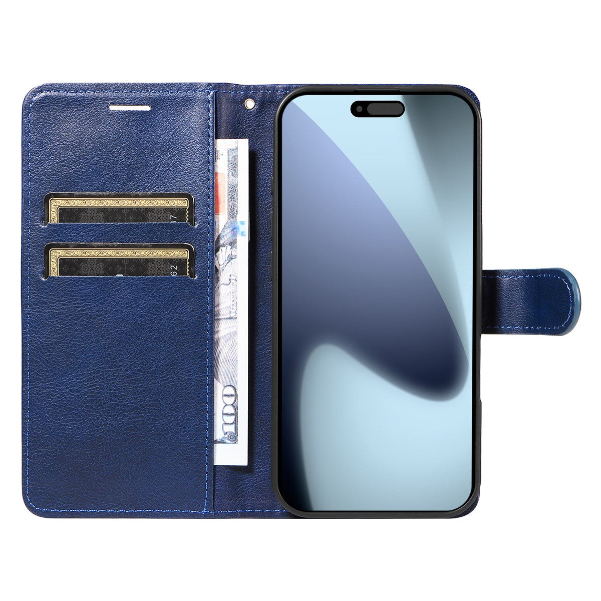 EIDERWOOD iPhone 17 Pro Deksel i Kunstskinn med Lommebok & Stropp - Blå