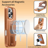 iPhone 16 Pro Hard Plast Deksel m. Kunstskinn Bakside & Fingerrem - MagSafe Kompatibel - Brun