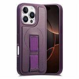 iPhone 16 Pro Hard Plast Deksel m. Kunstskinn Bakside & Fingerrem - MagSafe Kompatibel - Lilla