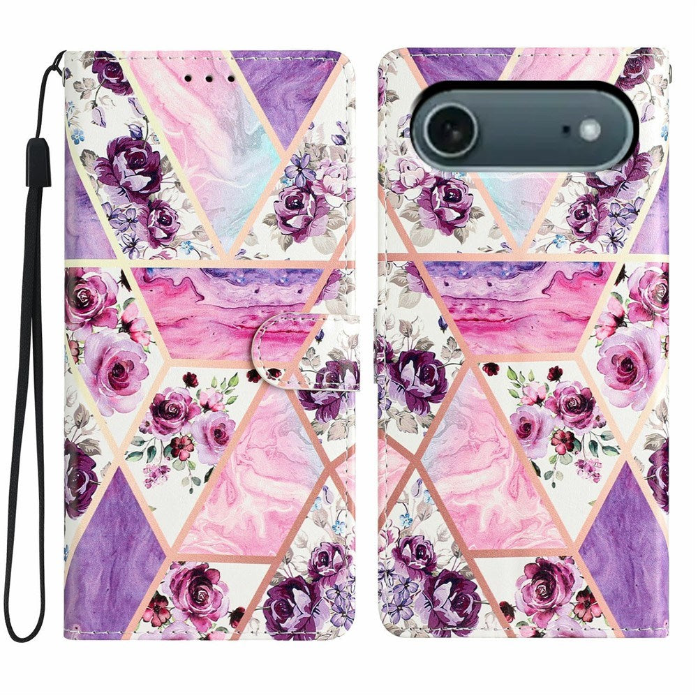 EIDERWOOD iPhone Air Kunstskinn Flip Deksel m. Lommebok & Stropp - Lilla Blomster