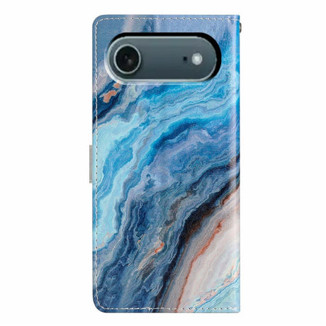 EIDERWOOD iPhone Air Kunstskinn Flip Deksel m. Lommebok & Stropp - Blå Marmor
