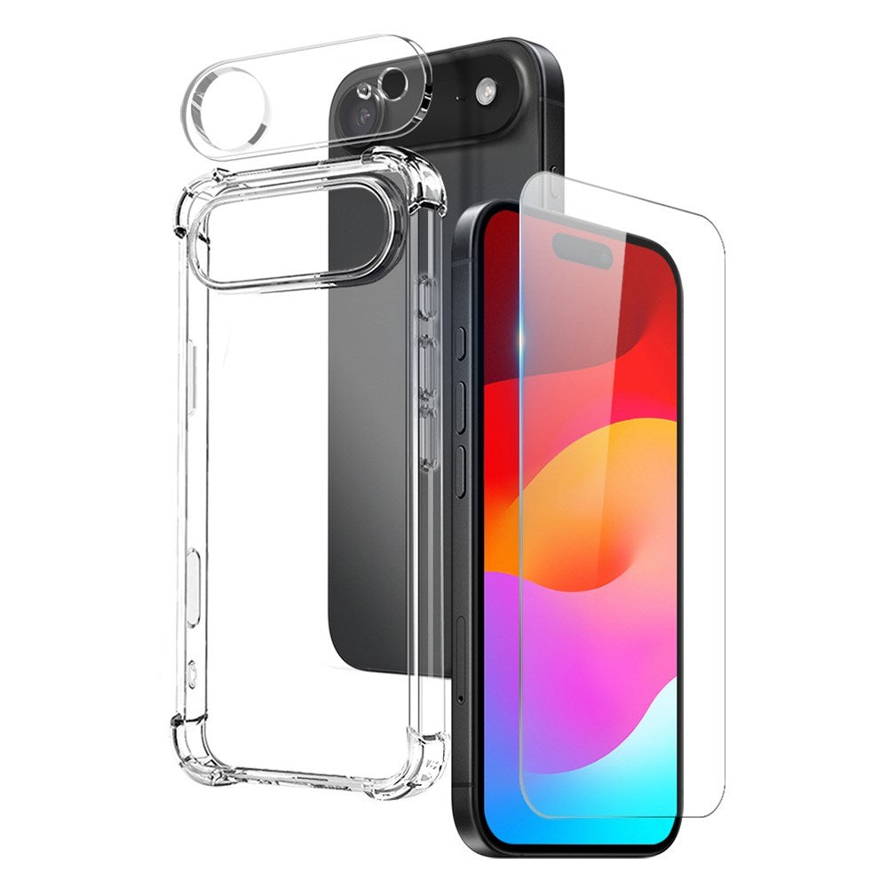 NORTHJO iPhone Air 3-i-1 Beskyttelsessett m. Støtabsorberende Fleksibelt Plast Deksel / Herdet Skjermbeskyttelsesglass / Kameralinsebeskytterglass - Gjennomsiktig