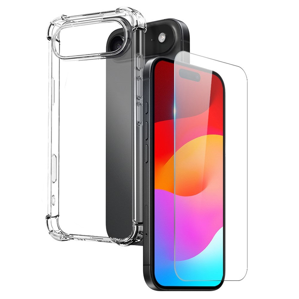 NORTHJO iPhone Air 2-i-1 Beskyttelsessett m. Støtabsorberende Fleksibelt Plast Deksel & Herdet Skjermbeskyttelsesglass - Gjennomsiktig